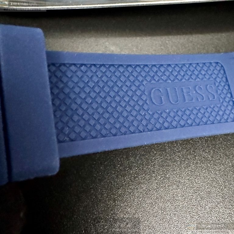 GUESS手錶,編號GC00003,40mm玫瑰金六角形精鋼錶殼,寶藍色三眼, 中三針顯示錶面,寶藍矽膠錶帶款-細節圖9