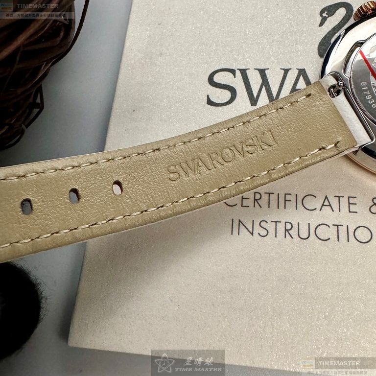 SWAROVSKI手錶,編號SW00020,34mm玫瑰金圓形精鋼錶殼,白色中三針顯示錶面,白真皮皮革錶帶款,可愛迷人-細節圖6