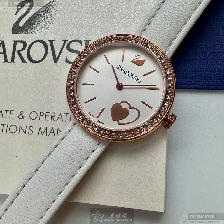 SWAROVSKI手錶,編號SW00020,34mm玫瑰金圓形精鋼錶殼,白色中三針顯示錶面,白真皮皮革錶帶款,可愛迷人-細節圖11
