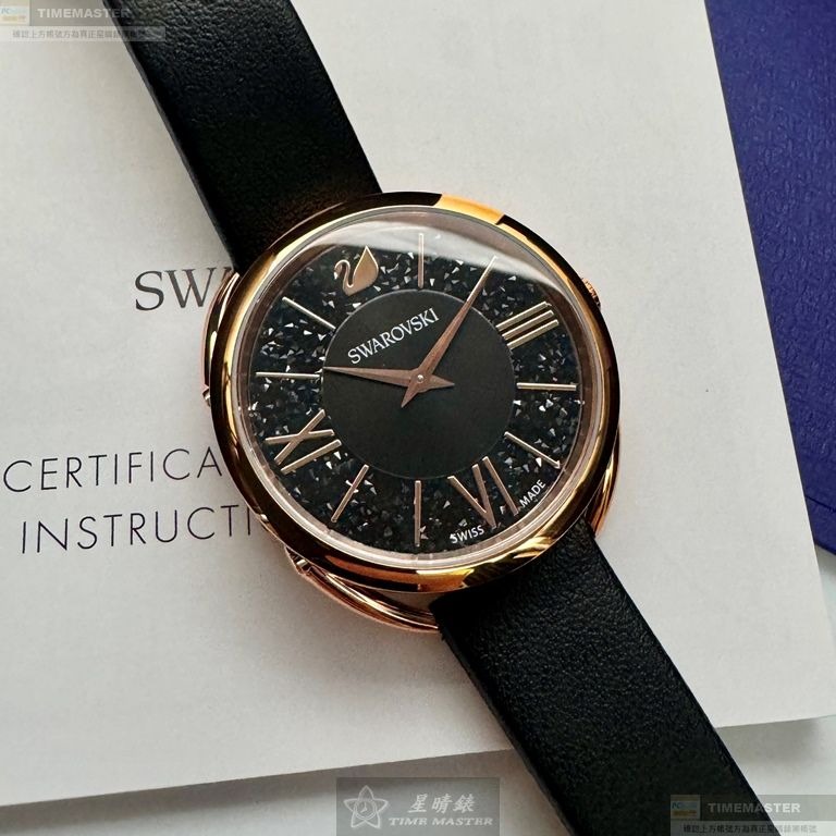 SWAROVSKI手錶,編號SW00021,34mm玫瑰金錶殼,深黑色錶帶款-細節圖3