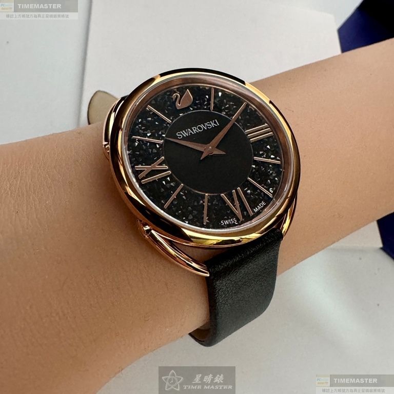 SWAROVSKI手錶,編號SW00021,34mm玫瑰金錶殼,深黑色錶帶款-細節圖4