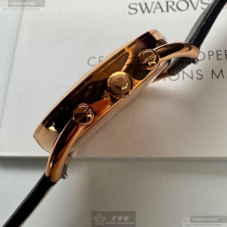 SWAROVSKI手錶,編號SW00021,34mm玫瑰金錶殼,深黑色錶帶款-細節圖9