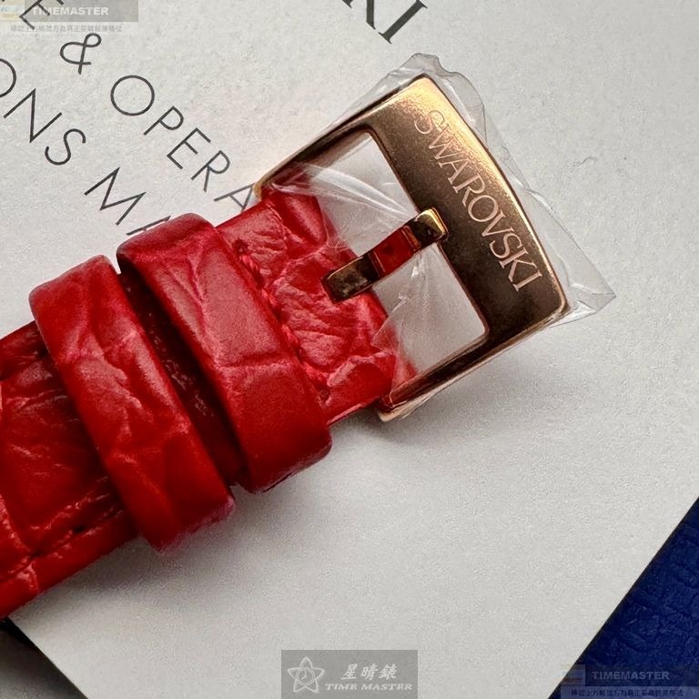 SWAROVSKI手錶,編號SW00022,46mm紅色圓形精鋼錶殼,大紅色三眼, 中三針顯示錶面,大紅真皮皮革錶帶款-細節圖5