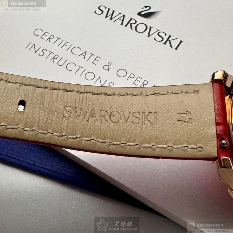 SWAROVSKI手錶,編號SW00022,46mm紅色圓形精鋼錶殼,大紅色三眼, 中三針顯示錶面,大紅真皮皮革錶帶款-細節圖7