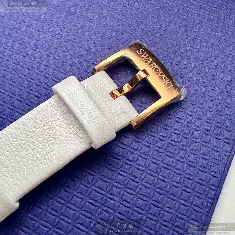 SWAROVSKI手錶,編號SW00023,35mm玫瑰金橢圓形精鋼錶殼,銀色中二針顯示, 碎鑽錶面,白真皮皮革錶帶款-細節圖5