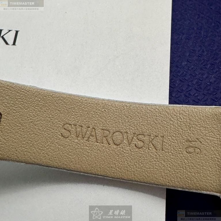 SWAROVSKI手錶,編號SW00023,35mm玫瑰金橢圓形精鋼錶殼,銀色中二針顯示, 碎鑽錶面,白真皮皮革錶帶款-細節圖7