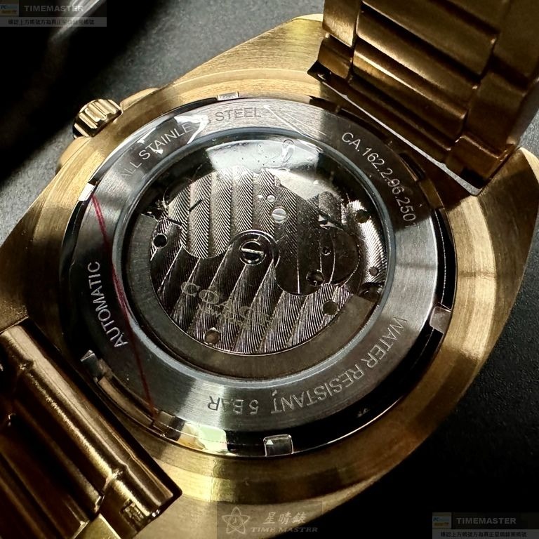 COACH手錶,編號CH00217,46mm金色圓形精鋼錶殼,雙面機械鏤空中三針顯示, 運動錶面,金色精鋼錶帶款-細節圖6