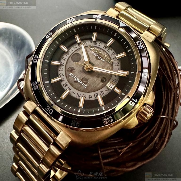 COACH手錶,編號CH00217,46mm金色圓形精鋼錶殼,雙面機械鏤空中三針顯示, 運動錶面,金色精鋼錶帶款-細節圖9