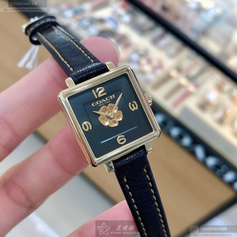 COACH手錶,編號CH00220,22mm金色方形精鋼錶殼,黑色簡約, 中二針顯示錶面,深黑色真皮皮革錶帶款-細節圖2