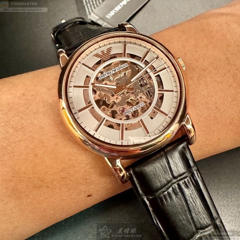 ARMANI手錶,編號AR00069,44mm玫瑰金錶殼,深黑色錶帶款-細節圖4