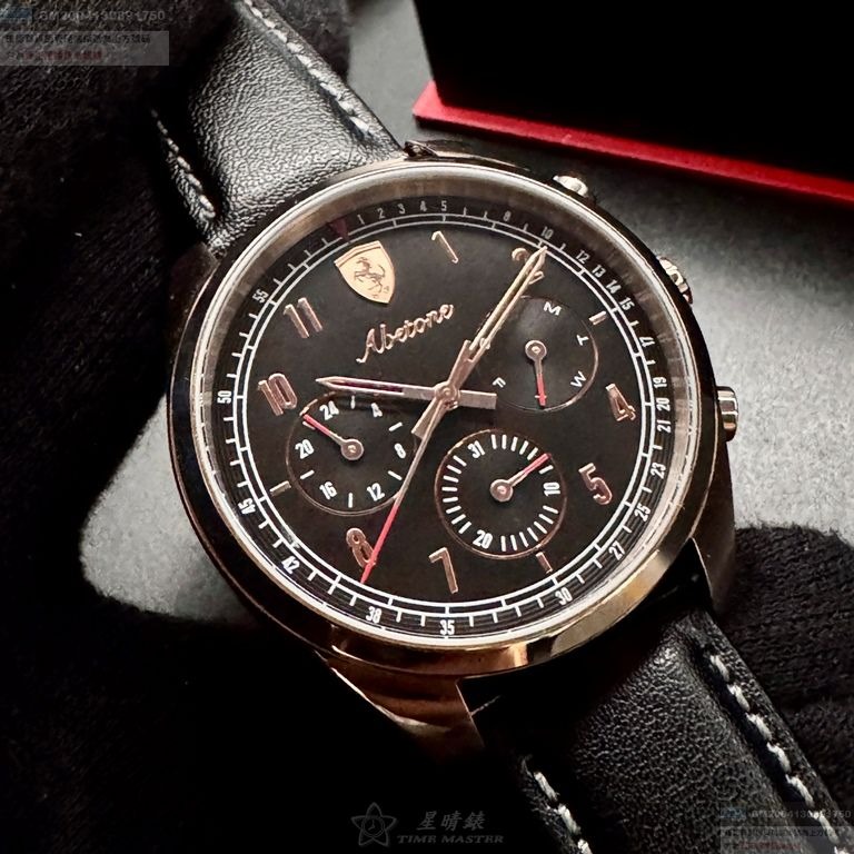 FERRARI手錶,編號FE00095,42mm玫瑰金錶殼,深黑色錶帶款-細節圖6