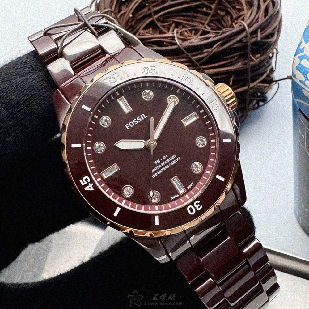 FOSSIL手錶,編號FS00134,36mm桃紅色圓形陶瓷錶殼,桃紅色中三針顯示錶面,桃紅色陶瓷錶帶款,暢銷熱賣!-細節圖4