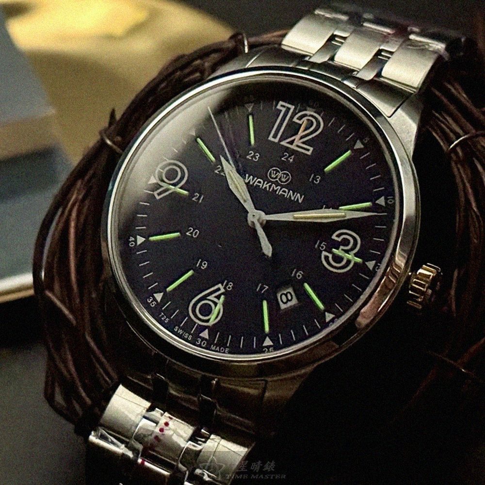 WAKMANN手錶,編號WA00049,42mm銀圓形精鋼錶殼,寶藍色簡約, 中三針顯示錶面,銀色精鋼錶帶款,低調奢華-細節圖4