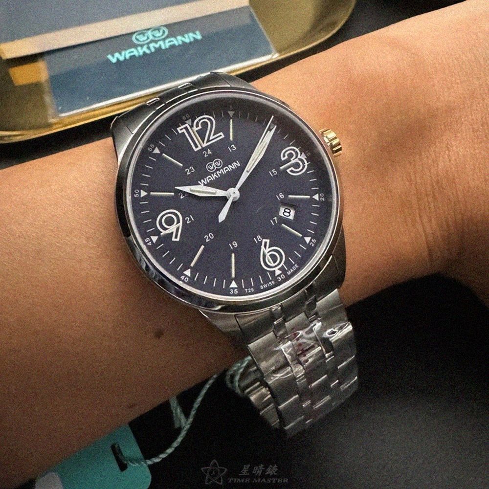 WAKMANN手錶,編號WA00049,42mm銀圓形精鋼錶殼,寶藍色簡約, 中三針顯示錶面,銀色精鋼錶帶款,低調奢華-細節圖7