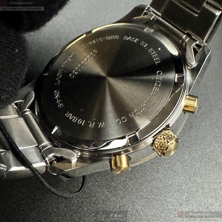 CITIZEN手錶,編號CI00024,42mm銀圓形精鋼錶殼,寶藍色中三針顯示錶面,金銀相間精鋼錶帶款-細節圖5