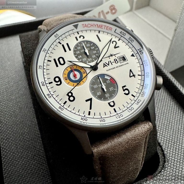 AVI-8手錶,編號AV00004,44mm槍灰色錶殼,咖啡色錶帶款-細節圖2