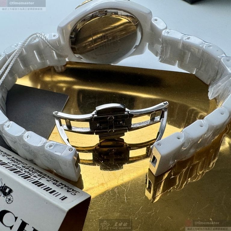 COACH手錶,編號CH00270,34mm白圓形陶瓷錶殼,白色簡約, 中三針顯示, 同J12設計錶面,白陶瓷錶帶款-細節圖6