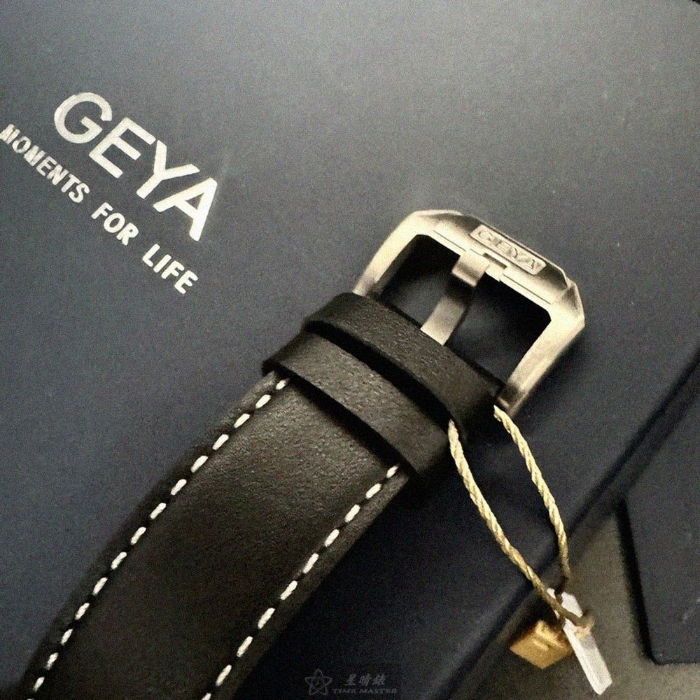 GEYA手錶,編號G78155GWK,44mm銀圓形精鋼錶殼,雙面機械鏤空鏤空, 中三針顯示錶面,深黑色真皮皮革錶帶款-細節圖7