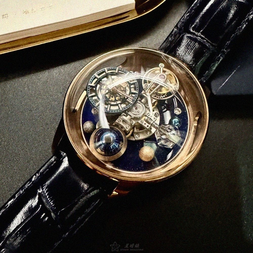 GEYA手錶,編號G78182GHB,46mm玫瑰金圓形精鋼錶殼,機械鏤空中二針顯示, 天體錶錶面,寶藍真皮皮革錶帶款-細節圖7