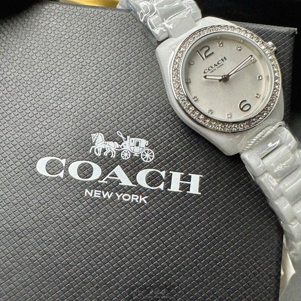 COACH手錶,編號CH00278,28mm白圓形陶瓷錶殼,白色簡約, 中三針顯示錶面,白陶瓷錶帶款,超高品質!-細節圖7