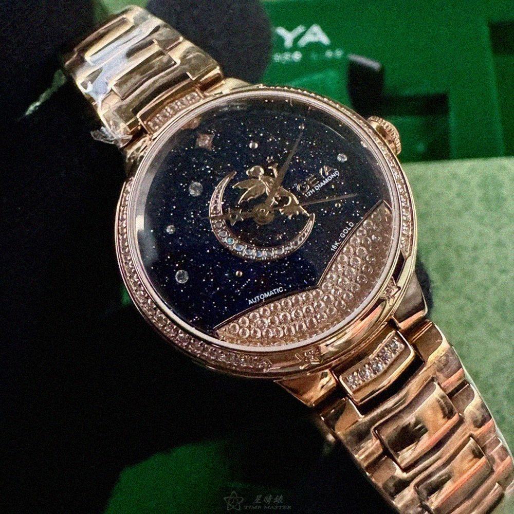 GEYA手錶,編號G09020LHB,30mm玫瑰金圓形精鋼錶殼,黑色中三針顯示, 夜空錶面,玫瑰金色精鋼錶帶款-細節圖8
