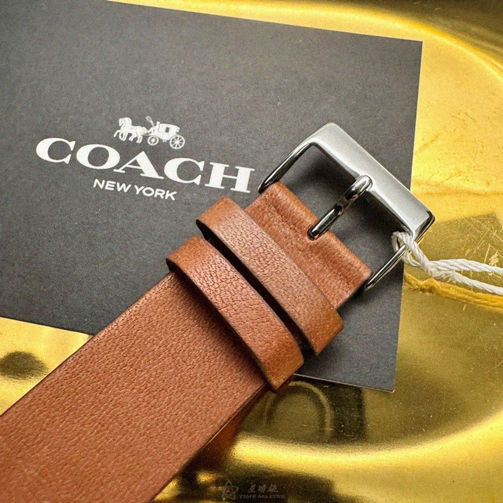 COACH手錶,編號CH00284,36mm銀圓形精鋼錶殼,銀白色簡約, 星星錶面,咖啡色真皮皮革錶帶款,獨具匠心!-細節圖7