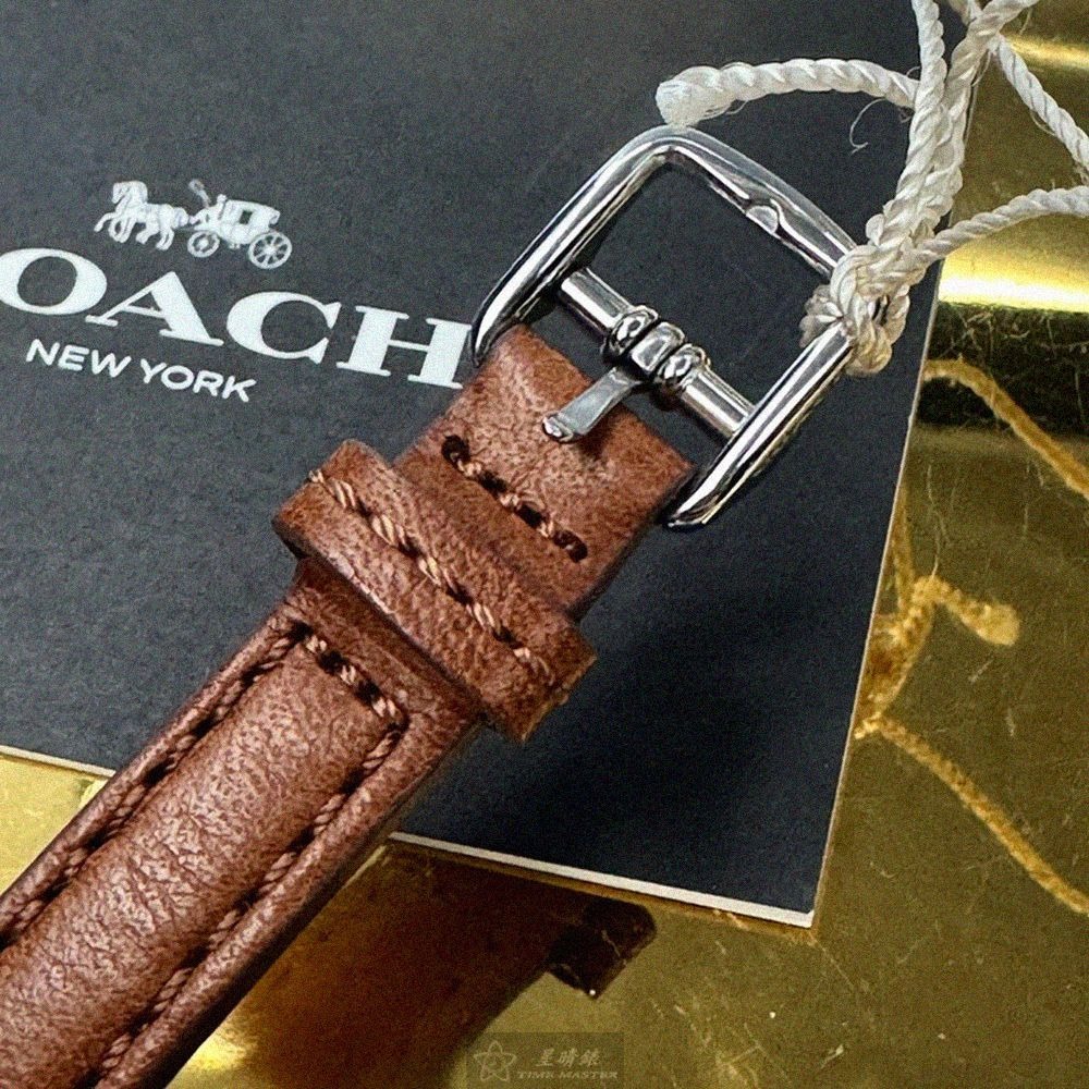 COACH手錶,編號CH00285,28mm銀圓形精鋼錶殼,貝母中三針顯示, 貝母錶面,咖啡色真皮皮革錶帶款-細節圖4