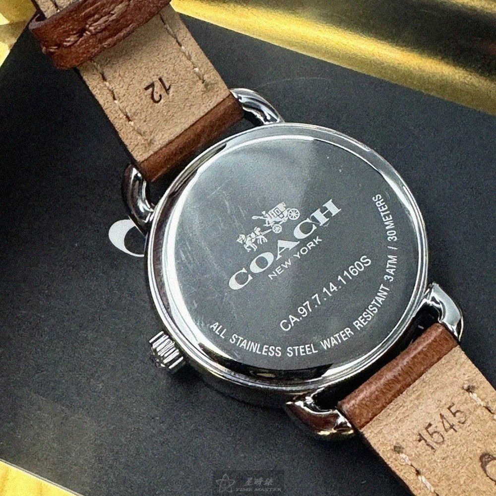 COACH手錶,編號CH00285,28mm銀圓形精鋼錶殼,貝母中三針顯示, 貝母錶面,咖啡色真皮皮革錶帶款-細節圖5