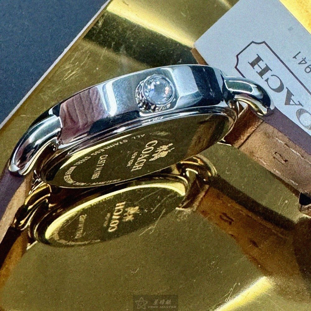 COACH手錶,編號CH00285,28mm銀圓形精鋼錶殼,貝母中三針顯示, 貝母錶面,咖啡色真皮皮革錶帶款-細節圖6
