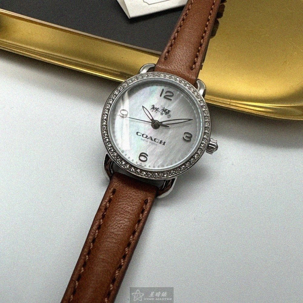 COACH手錶,編號CH00285,28mm銀圓形精鋼錶殼,貝母中三針顯示, 貝母錶面,咖啡色真皮皮革錶帶款-細節圖9