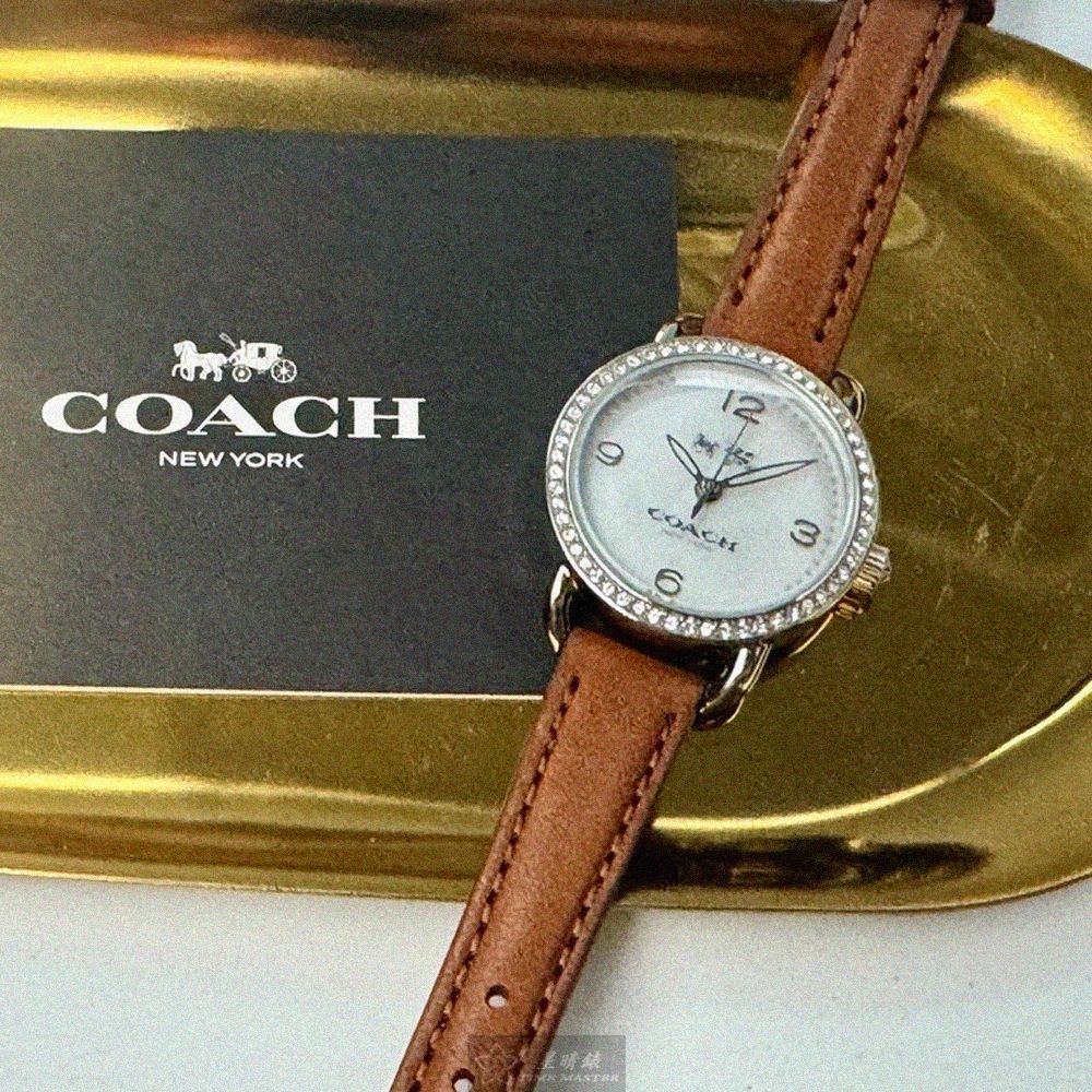 COACH手錶,編號CH00285,28mm銀圓形精鋼錶殼,貝母中三針顯示, 貝母錶面,咖啡色真皮皮革錶帶款-細節圖11