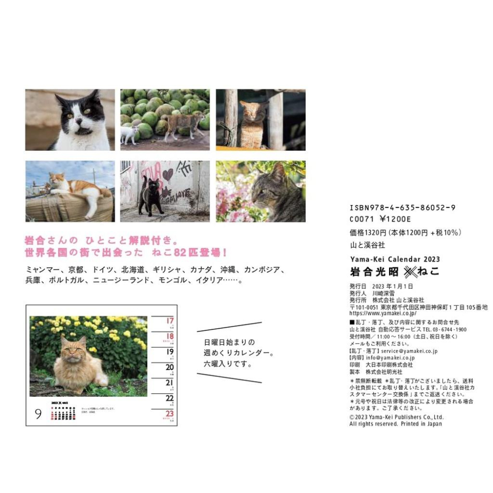[代訂]カレンダー2023日文月曆 岩合光昭×ねこ (週めくり卓上・リング)9784635860529-細節圖5