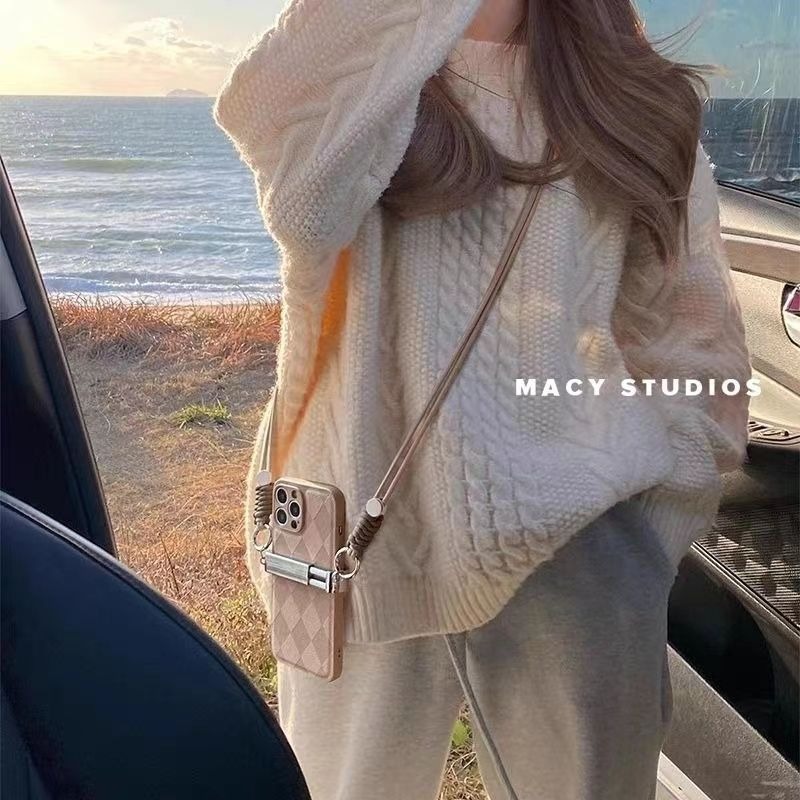 背夾式手機掛繩 手機斜背繩 手機吊飾 奶茶色手機掛繩 莫蘭迪色掛繩（不含手機殼）-細節圖2