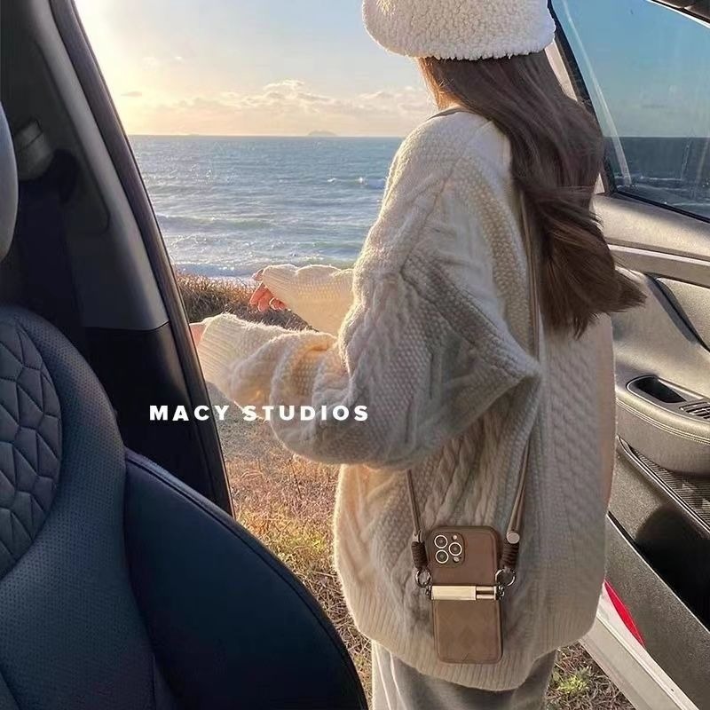 背夾式手機掛繩 手機斜背繩 手機吊飾 奶茶色手機掛繩 莫蘭迪色掛繩（不含手機殼）-細節圖3