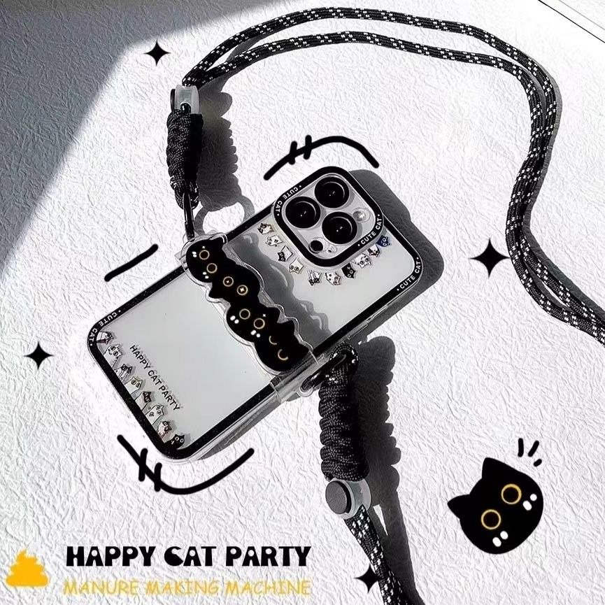 背夾式手機掛繩 手機斜背繩 手機吊飾 黑貓 貓咪手機掛繩（不含手機殼）-細節圖2