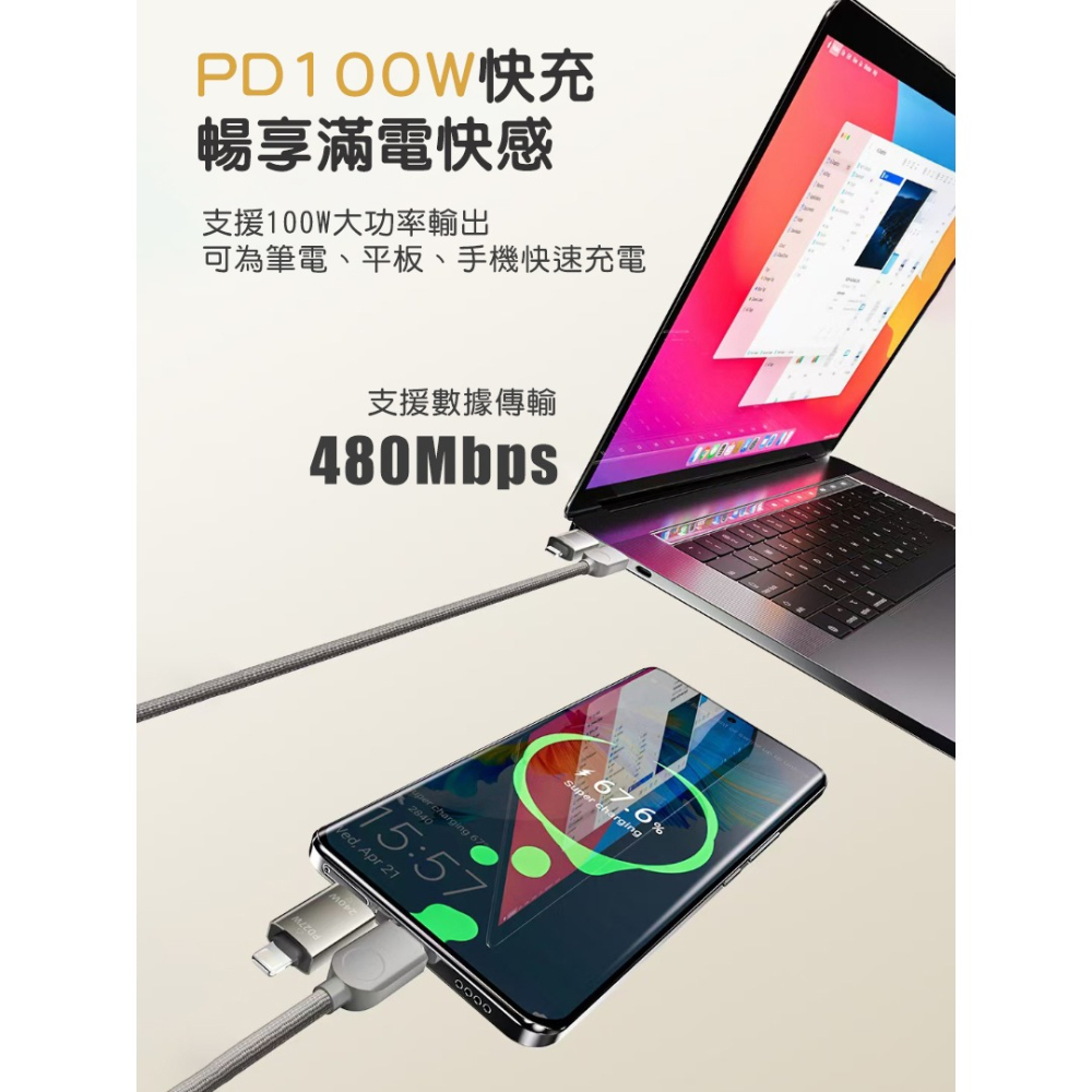 倍魔四合一磁吸貼貼線 磁吸收納線 蘋果快充線 自捲自吸收納 支援240W快充 旅行便攜隨身必備-細節圖6