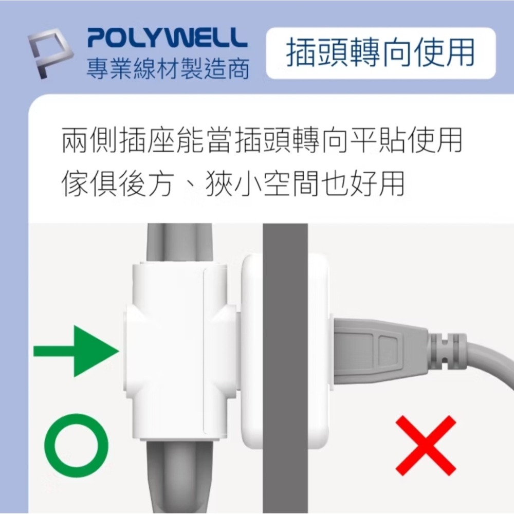 POLYWELL 三面小壁插 3P轉2P 3轉2插頭 一插三用 不佔空間 插頭互不干涉 台灣製造 MIT-細節圖5