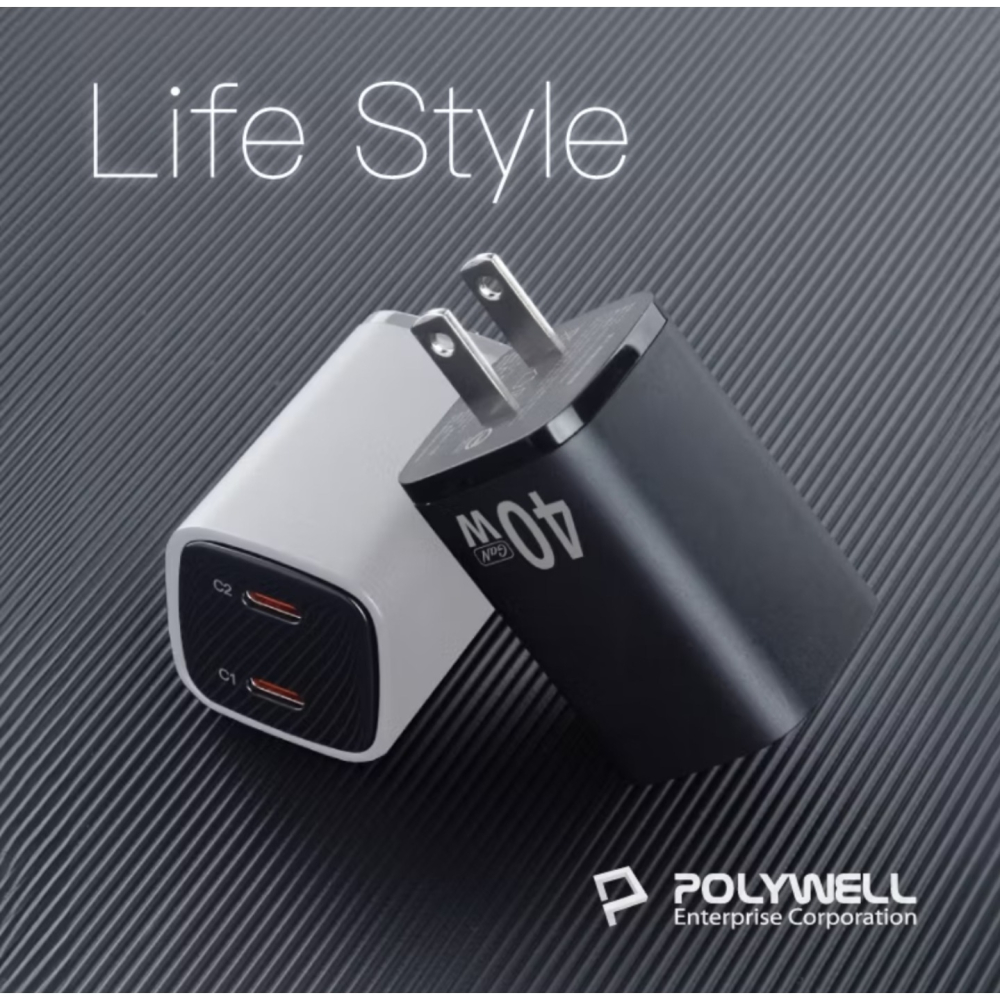 POLYWELL 40W雙孔PD快充頭 雙TypeC 數位顯示 GaN氮化鎵 體積小 BSMI認證-細節圖10