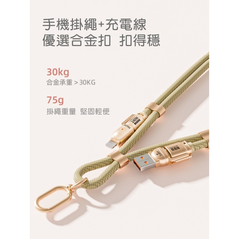 四合一240W數據線掛繩 手機掛繩 充電線二合一 可調長短 支援多設備快充 手機繩 快充線-細節圖3