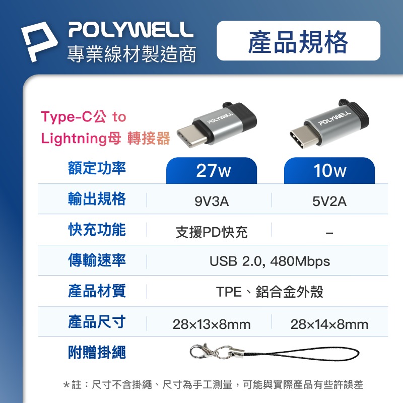 POLYWELL Type-C轉Lightning轉接器 蘋果充電傳輸轉接頭 支援27W快充-細節圖8