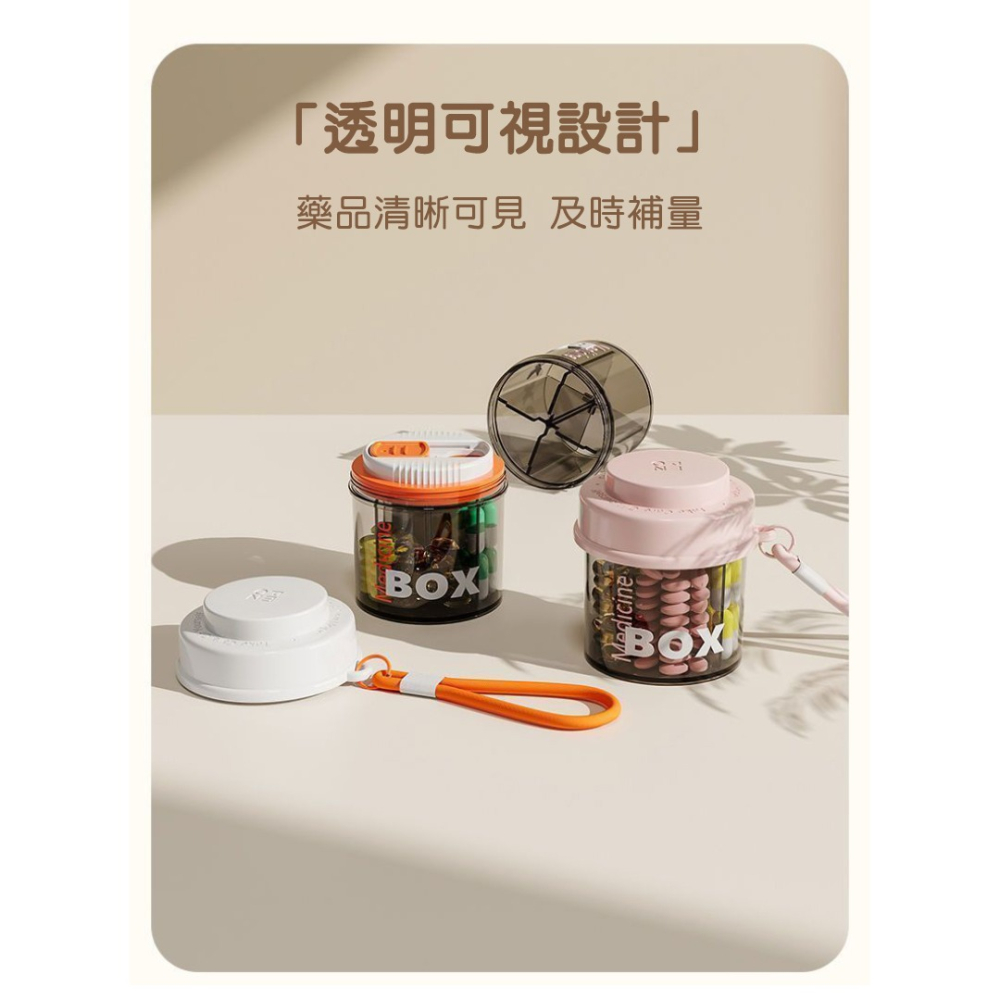 旅行便攜分裝藥罐 樂品分裝罐 分裝藥盒 旋轉卡扣防灑設計 免手接觸更衛生 環保無毒材質 附提帶輕鬆攜帶-細節圖3