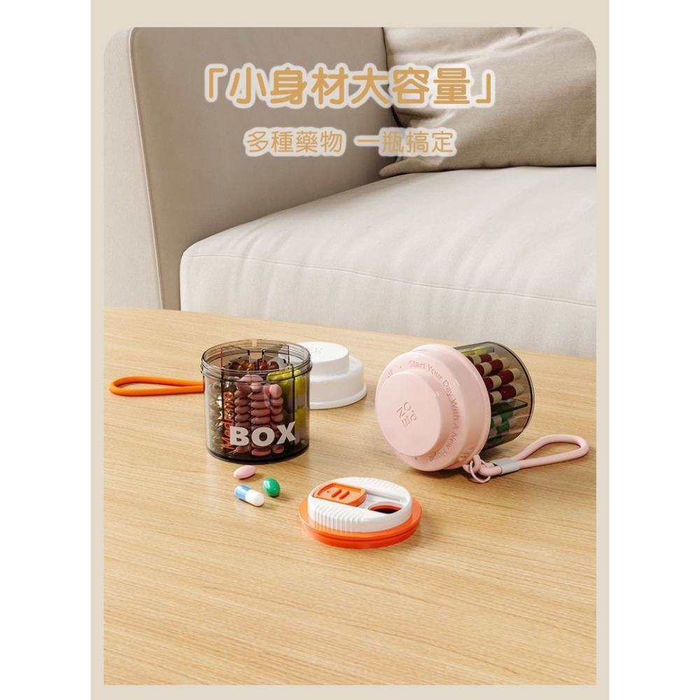 旅行便攜分裝藥罐 樂品分裝罐 分裝藥盒 旋轉卡扣防灑設計 免手接觸更衛生 環保無毒材質 附提帶輕鬆攜帶-細節圖4