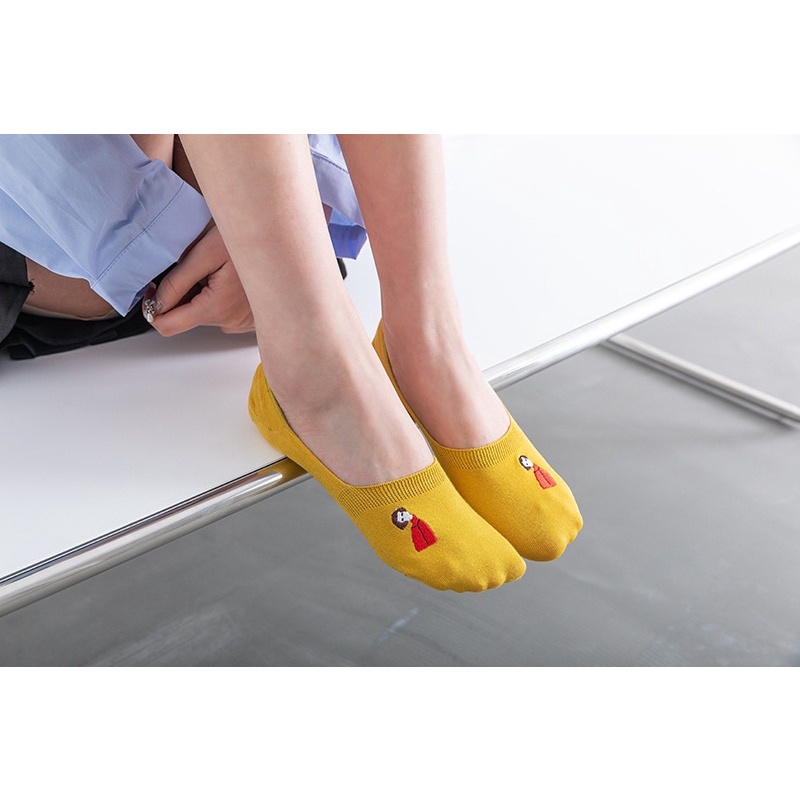 【台灣現貨】 襪子 襪子女 船形襪 韓系女孩刺繡隱形襪 簡約風女短襪 刺繡簡約棉襪  矽膠防脫落 踝襪-細節圖7