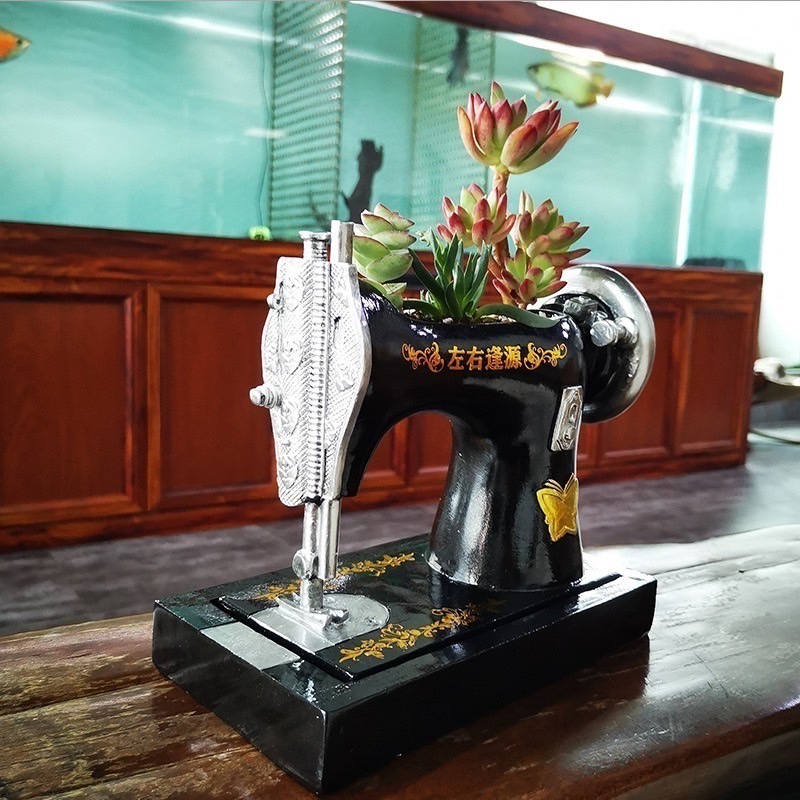【Fm時尚家居】多肉花盆 仿縫紉機造型花盆  復古造型花器 家居裝飾擺件-細節圖2