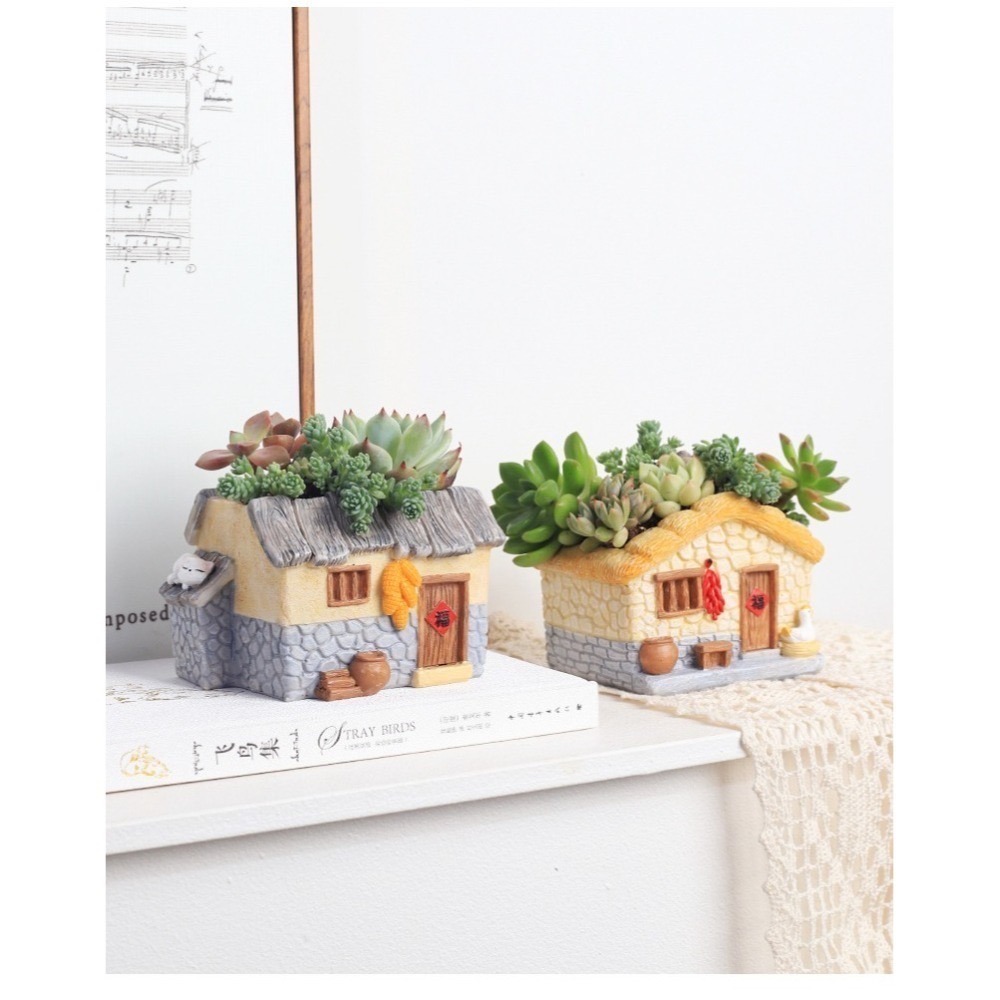 【Fm時尚家居】多肉花盆 田園小屋花盆 農家小院花盆  創意花盆-細節圖2