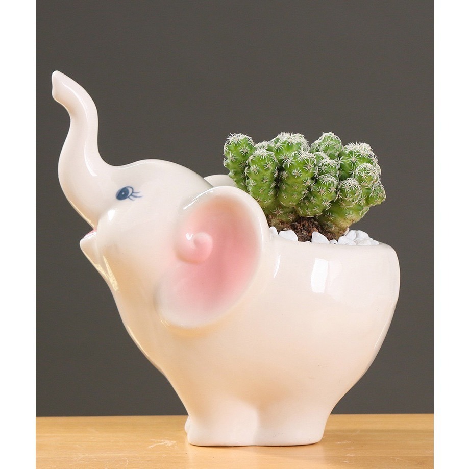 【Fm時尚家居】多肉花盆 陶瓷花盆 仰望母子象 多肉陶瓷花盆（有底洞）-細節圖2