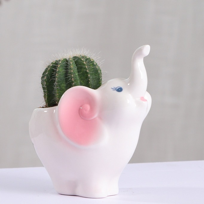 【Fm時尚家居】多肉花盆 陶瓷花盆 仰望母子象 多肉陶瓷花盆（有底洞）-細節圖3