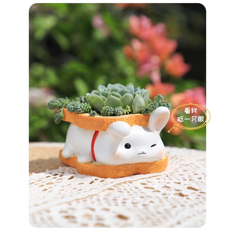 【Fm時尚家居】多肉花盆   樹脂花盆 萌寵吐司花盆   可愛造型花盆  多肉植物花盆-細節圖3