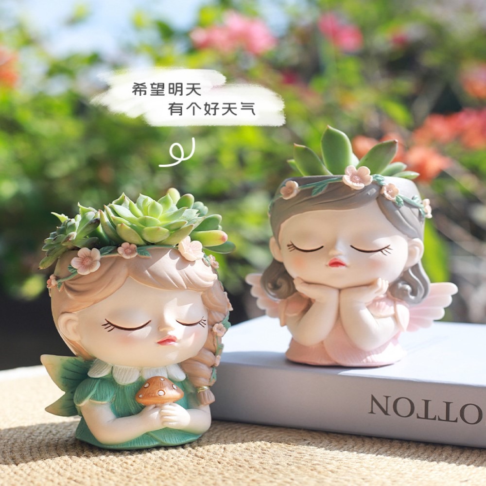 多肉花盆 多肉盆器 魔法精靈造型花盆 創意花盆 zakka創意盆器 創意多肉植物花器 個性可愛盆飾(此為小款)-細節圖2