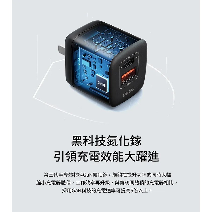 33W雙孔快充氮化鎵電源供應器(WT-33GA) 黑色-細節圖2